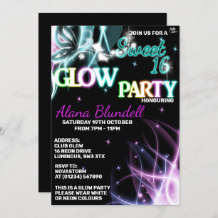 Sweet 16 Glow party uitnodigingen