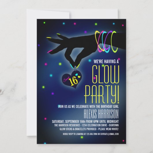 Sweet 16 Glow Party-uitnodigingen Kaart (Voorkant)