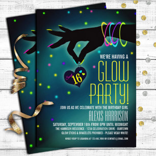 Sweet 16 Glow Party-uitnodigingen Kaart