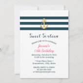 Sweet 16 Gold Anchor Nautical Stripes Kaart (Voorkant)