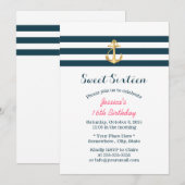 Sweet 16 Gold Anchor Nautical Stripes Kaart (Voorkant / Achterkant)