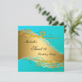 Sweet 16 Gold Blauwgroen Elegant Invitation Kaart (Staand voorkant)