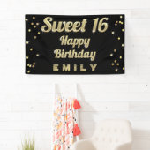 Sweet 16 Gold Bling Typography Confetti Black Spandoek (Insitu)