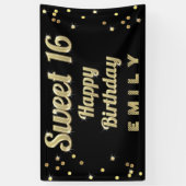 Sweet 16 Gold Bling Typography Confetti Black Spandoek (Verticaal)