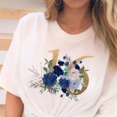 Sweet 16 Gold Bloemen Nummer 16 Blauw Roos T-shirt