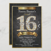 Sweet 16 Gold Diamond Verjaardag uitnodiging (Voorkant / Achterkant)