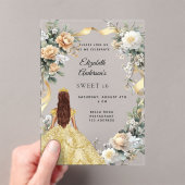 Sweet 16 gold dress yellow florals clear acryl uitnodigingen (Insitu (Draagbaar))