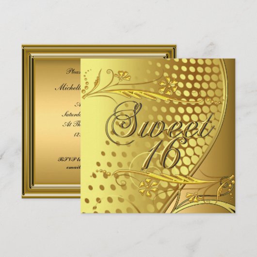 Sweet 16 Gold Elegant Invitation Kaart (Voorkant / Achterkant)