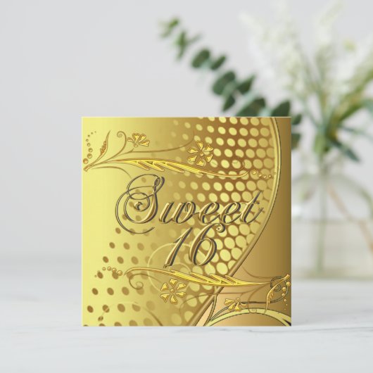 Sweet 16 Gold Elegant Invitation Kaart (Staand voorkant)