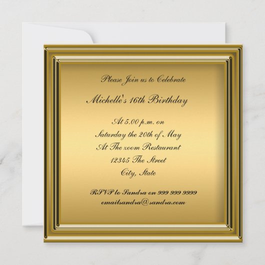 Sweet 16 Gold Elegant Invitation Kaart (Achterkant)