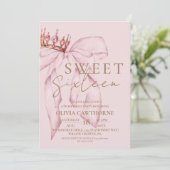 Sweet 16 Gold en Blush Pink Bow Verjaardag Kaart (Staand voorkant)