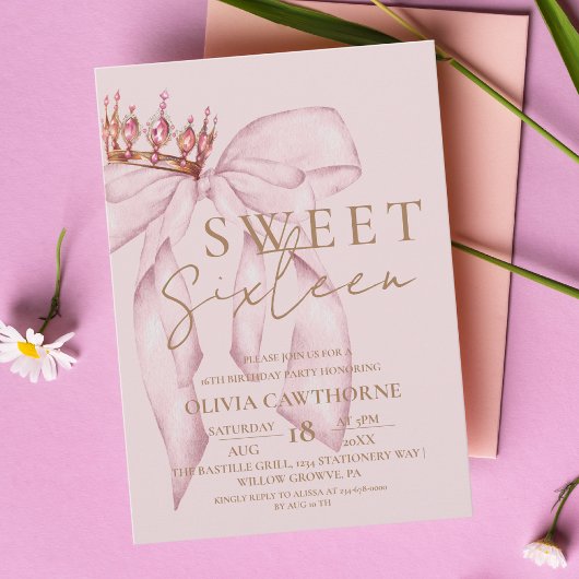 Sweet 16 Gold en Blush Pink Bow Verjaardag Kaart