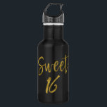 Sweet 16 Gold Folie Verjaardag Water Fles<br><div class="desc">Sweet Sixteen Gold Folie Verjaardag Water Fles voor Verjaardag Party Celebration</div>
