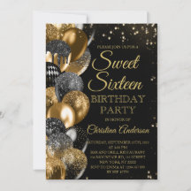 Sweet 16 Gold Glitter Balloons Glam Birthday Party
