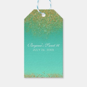 Sweet 16 Gold Glitter & Blauwgroen Birthday Party  Cadeaulabel