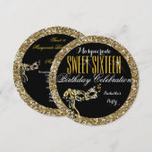 Sweet 16 Gold Glitter Mask Birthday Kaart (Voorkant / Achterkant)