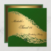 Sweet 16 Gold Green Elegant Invitation Kaart (Voorkant / Achterkant)