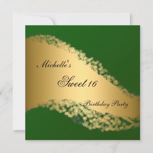 Sweet 16 Gold Green Elegant Invitation Kaart (Voorkant)