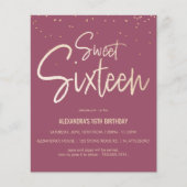 Sweet 16 Gold, legant, Simple Party Invite (Voorkant)