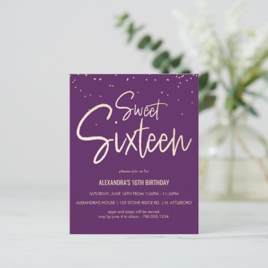 Sweet 16 Gold, legant, Simple Party Invite (Staand voorkant)