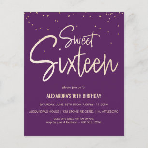 Sweet 16 Gold, legant, Simple Party Invite