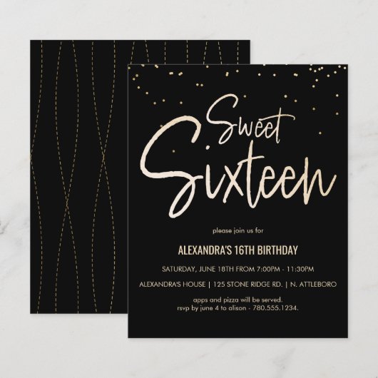 Sweet 16 Gold, legant, Simple Party Invite (Voorkant / Achterkant)