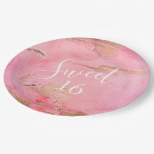 Sweet 16 Gold Pink Abstracte Waterverf Papieren Bordje (Gekanteld)