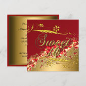 Sweet 16 Gold Red Elegant Invitation Kaart (Voorkant / Achterkant)