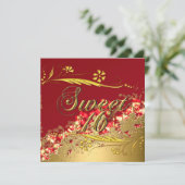 Sweet 16 Gold Red Elegant Invitation Kaart (Staand voorkant)