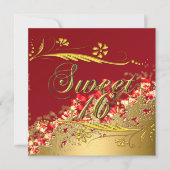 Sweet 16 Gold Red Elegant Invitation Kaart (Voorkant)