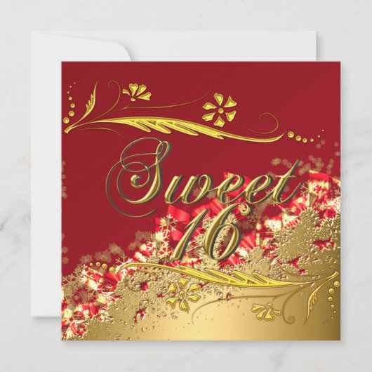 Sweet 16 Gold Red Elegant Invitation Kaart (Voorkant)