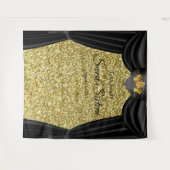 Sweet 16 Gold Roos Black Curtain Gold Glitter Wandkleed (Voorkant (horizontaal))