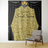 Sweet 16 Gold Roos Black Curtain Gold Glitter Wandkleed (In situ)