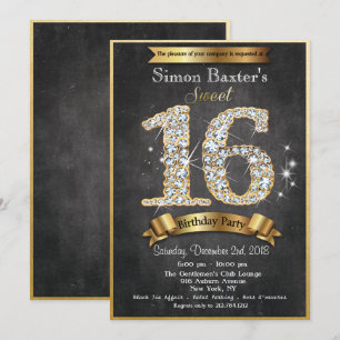 Sweet 16 Gouden Diamanten Verjaardagsuitnodiging Kaart