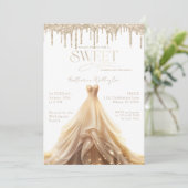 Sweet 16 Gouden Glitter Drips Champagne Jurk Kaart (Staand voorkant)