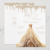 Sweet 16 Gouden Glitter Drips Champagne Jurk Kaart (Voorkant / Achterkant)