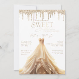 Sweet 16 Gouden Glitter Drips Champagne Jurk Kaart