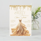 Sweet 16 Gouden Glitter Drips Jurk Sweet Sixteen Kaart (Staand voorkant)