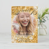 Sweet 16 Gouden Glitter & Foto Feest Kaart (Staand voorkant)