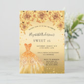 Sweet 16 gouden glitter jurk rozen kaart (Staand voorkant)