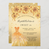 Sweet 16 gouden glitter jurk rozen kaart (Voorkant / Achterkant)