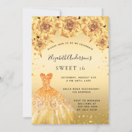 Sweet 16 gouden glitter jurk rozen kaart