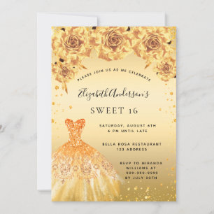 Sweet 16 gouden glitter jurk rozen kaart