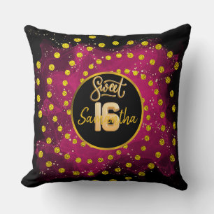 Sweet 16 Gouden glitter naam script gooi kussen