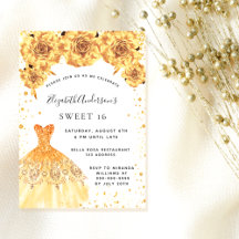 Sweet 16 gouden glitterjurk bloemglamoureus