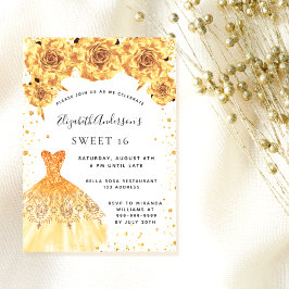 Sweet 16 gouden glitterjurk bloemglamoureus kaart