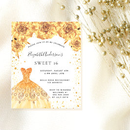 Sweet 16 gouden jurk floral witte uitnodiging