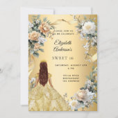 Sweet 16 gouden jurk gele bloemen kaart (Voorkant)