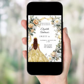 Sweet 16 gouden jurk gele bloemen kaart