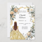 Sweet 16 gouden jurk gele bloemen kaart (Voorkant)